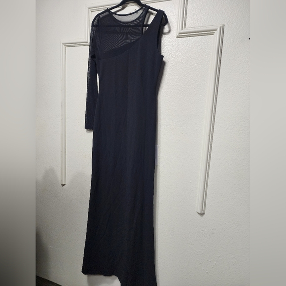 Lulus New Infatuation Black Mesh Asymmetrical Mermaid Maxi Dress L Wedding Party - Picture 7 of 11